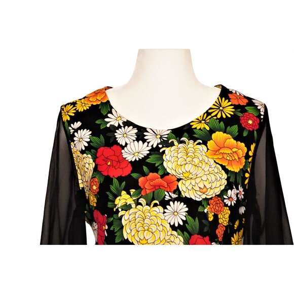 Vintage Bohemian Reiner Size 8 Maxi Floral Print Sheer Sleeves Retro Chic Queen - Picture 2 of 16